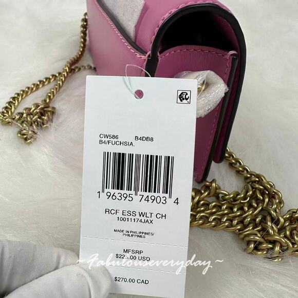 Coach Evie Long Wallet With Chain Crossbody In Leather/Brass/Fuchsia CW586 NWT - Picture 5 of 8